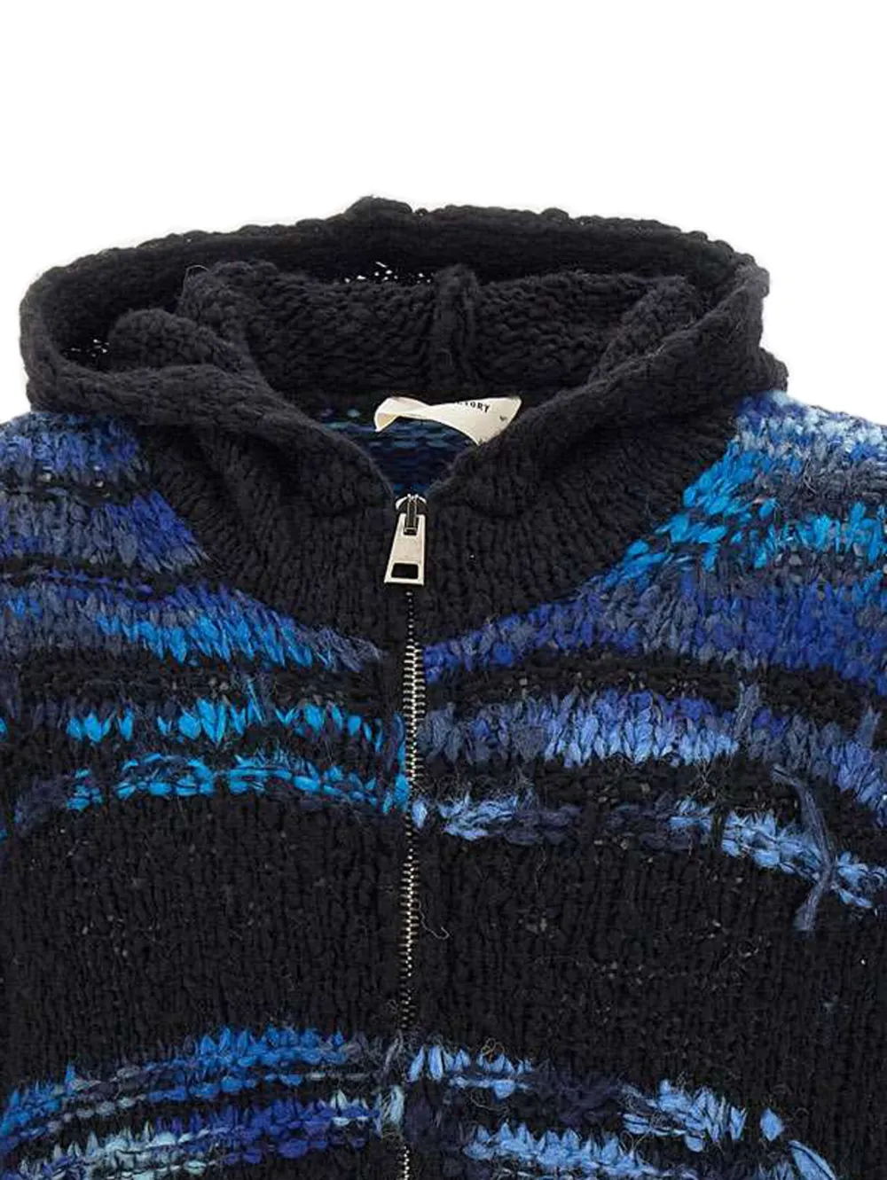 Atomo Factory Frayed Knit Hooded Jacket In Blue
