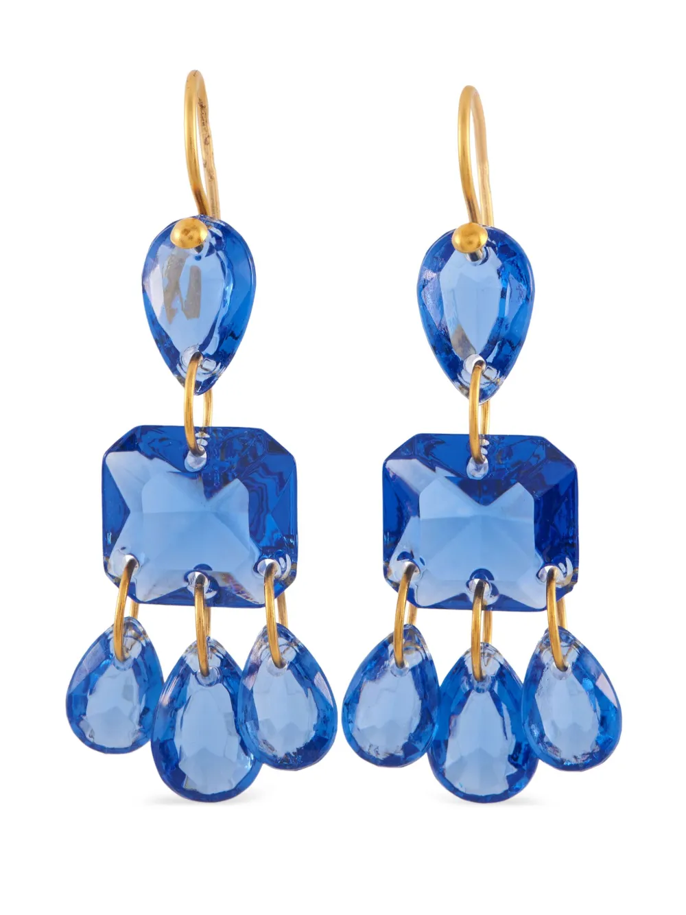 BACCARAT Pre-owned 18k Yellow Gold Blue Crystal Necklace And Earrings Set Bc04-051925