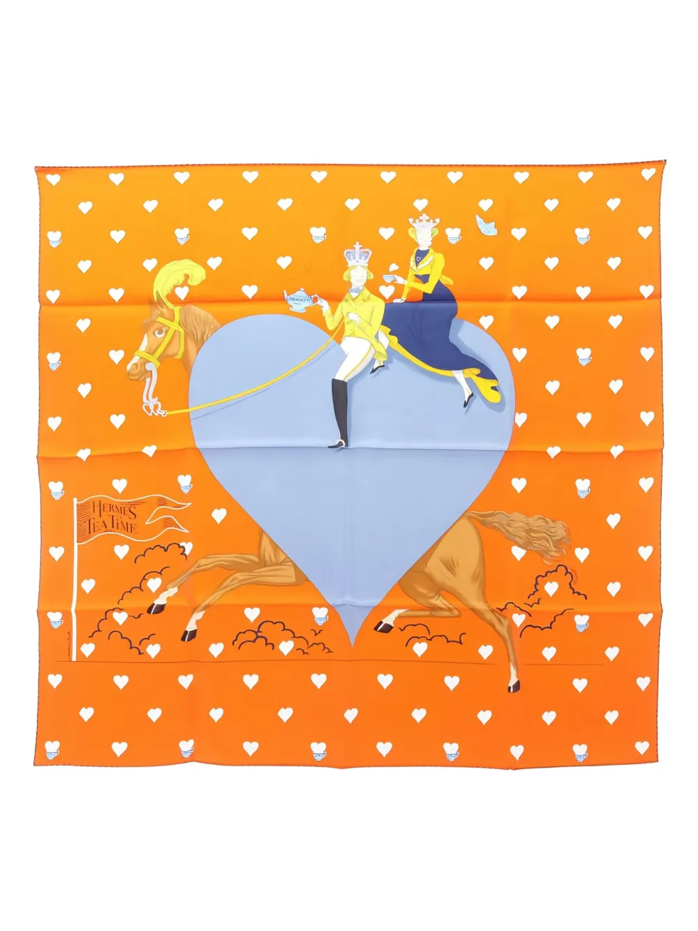 Pre-owned Hermes 2010s Tea Time Silk Scarf In Orange