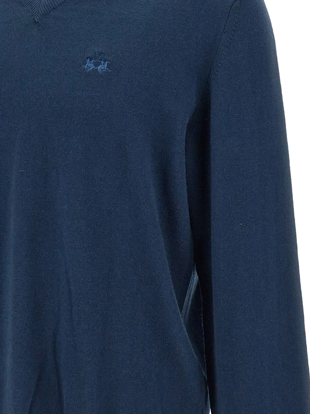 La Martina Trui met geborduurd logo en V-hals Blauw