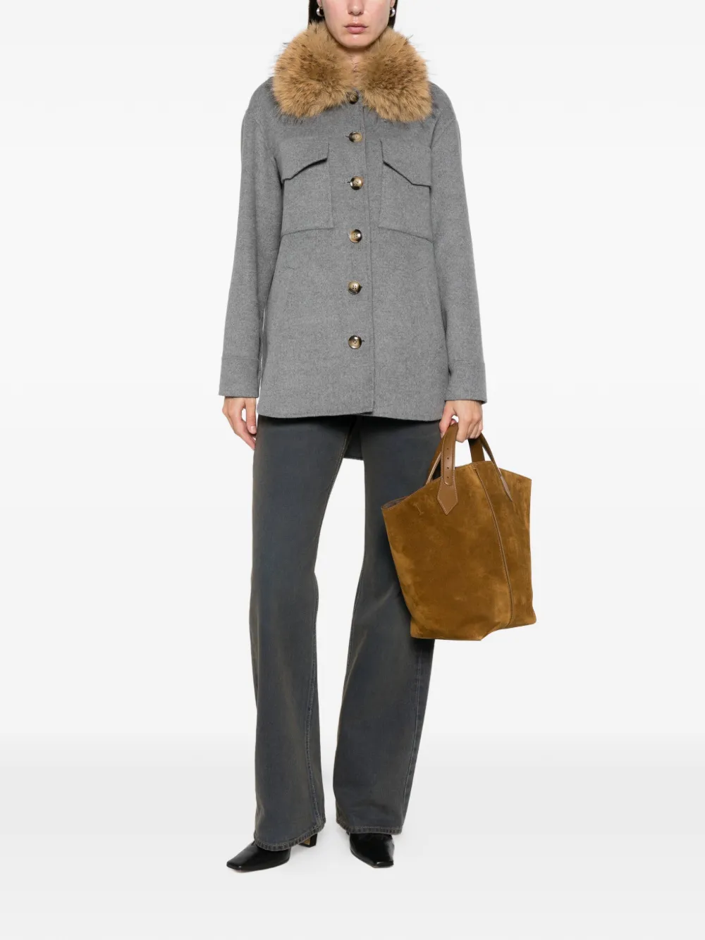 Ava Adore Faux-fur-collar Coat In Gray