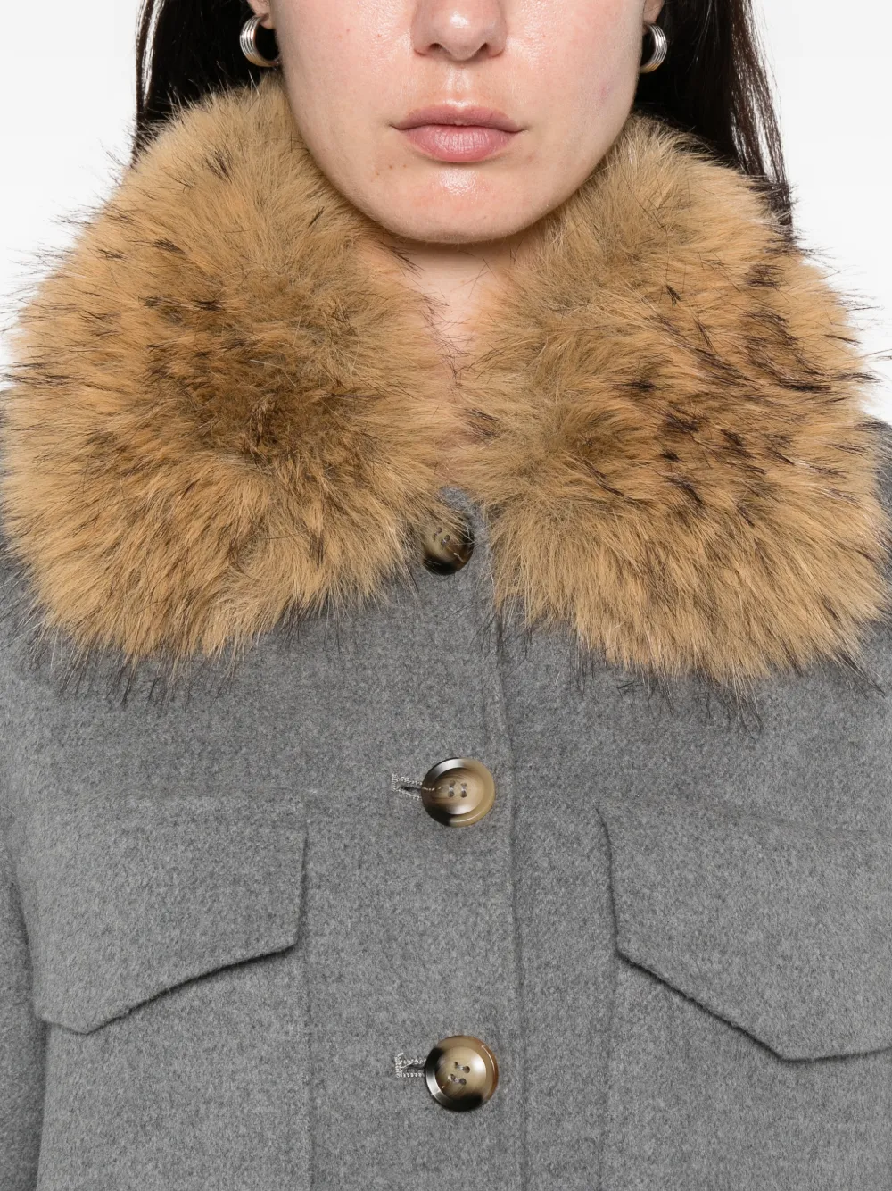 Ava Adore Faux-fur-collar Coat In Gray