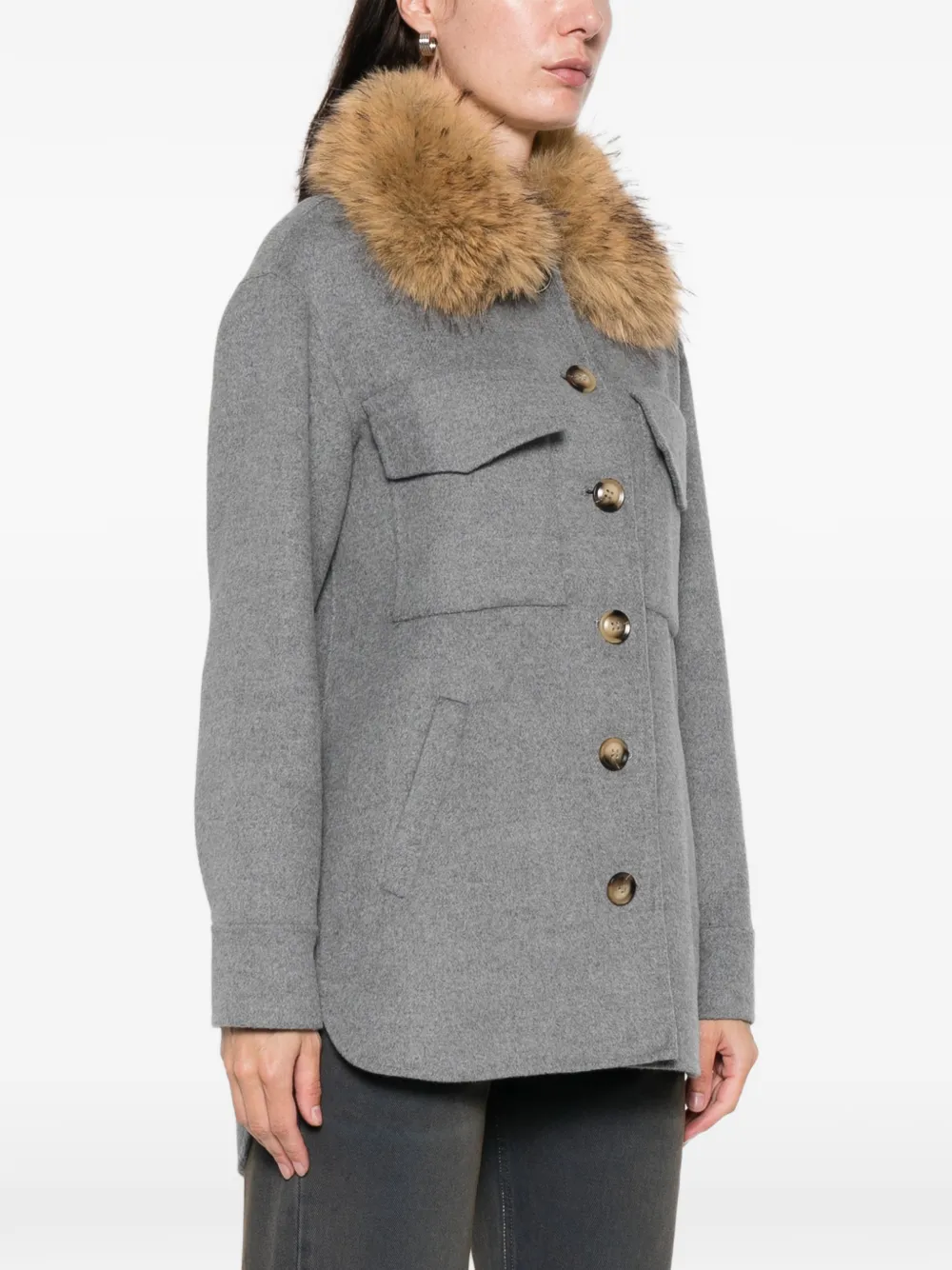 Ava Adore Faux-fur-collar Coat In Gray