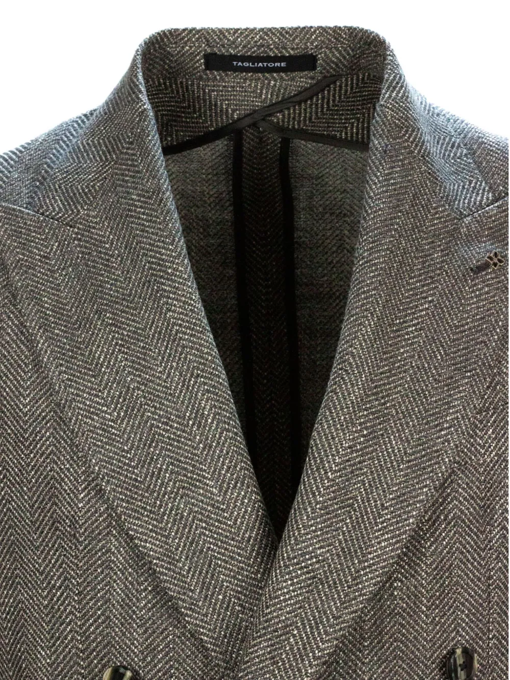 Tagliatore Double-breasted Herringbone-patterned Blazer In Gray