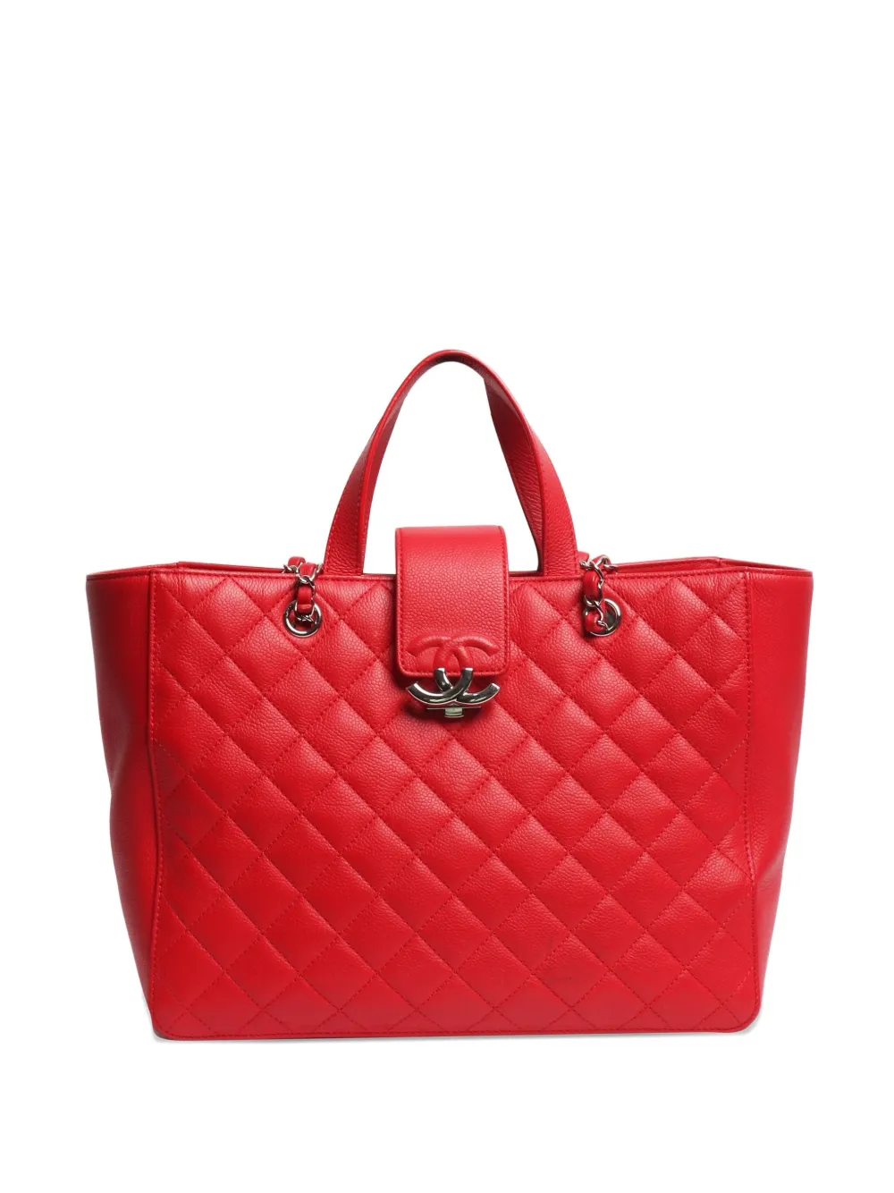 CHANEL Pre-Owned Borsa tote CC in pelle Caviar trapuntata a diamante 2017 - Rosso