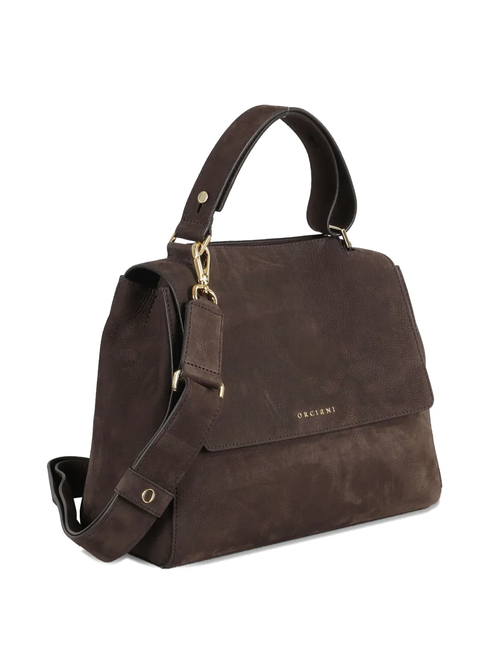 Orciani Structured Brown Leather Shoulder Bag In Brown