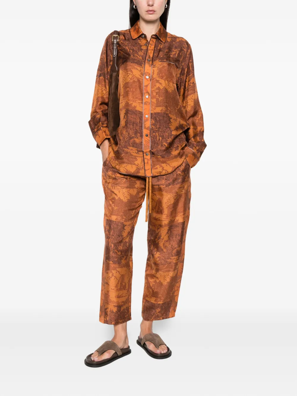 Pierre-louis Mascia Patchwork Printed Trousers In Brown
