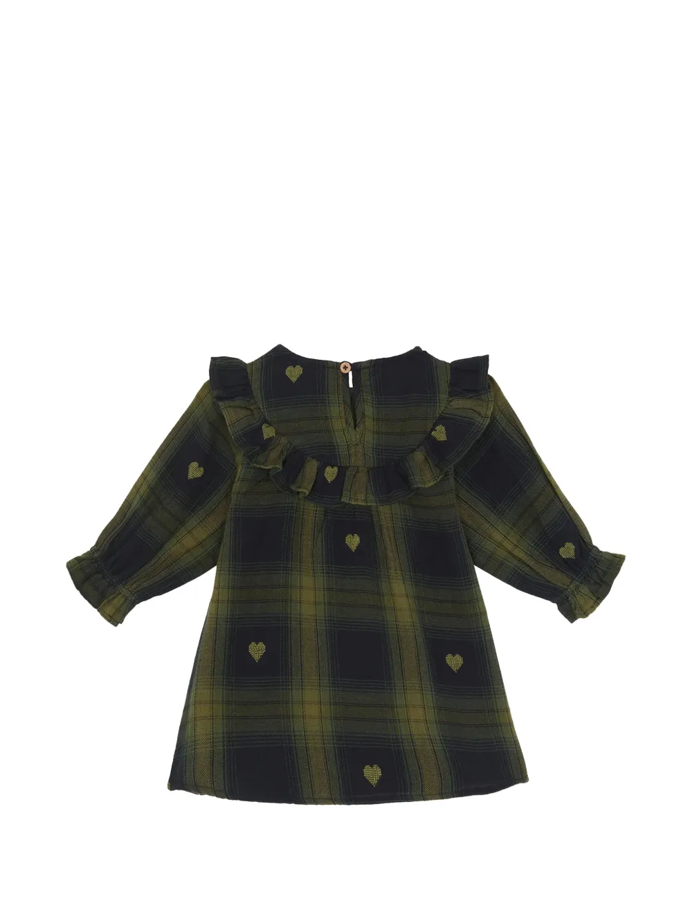 Bonton Minetta ruffled heart-motif checked dress - Groen