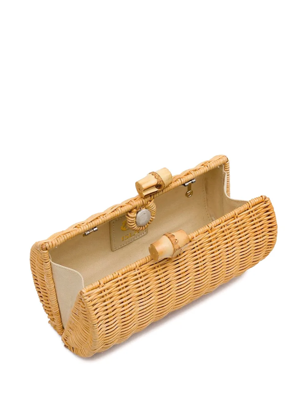 &isla Interwoven Rattan Clutch Bag In Brown