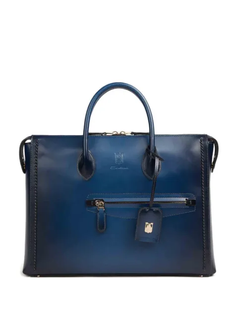 Santoni zip-fastening leather briefcase