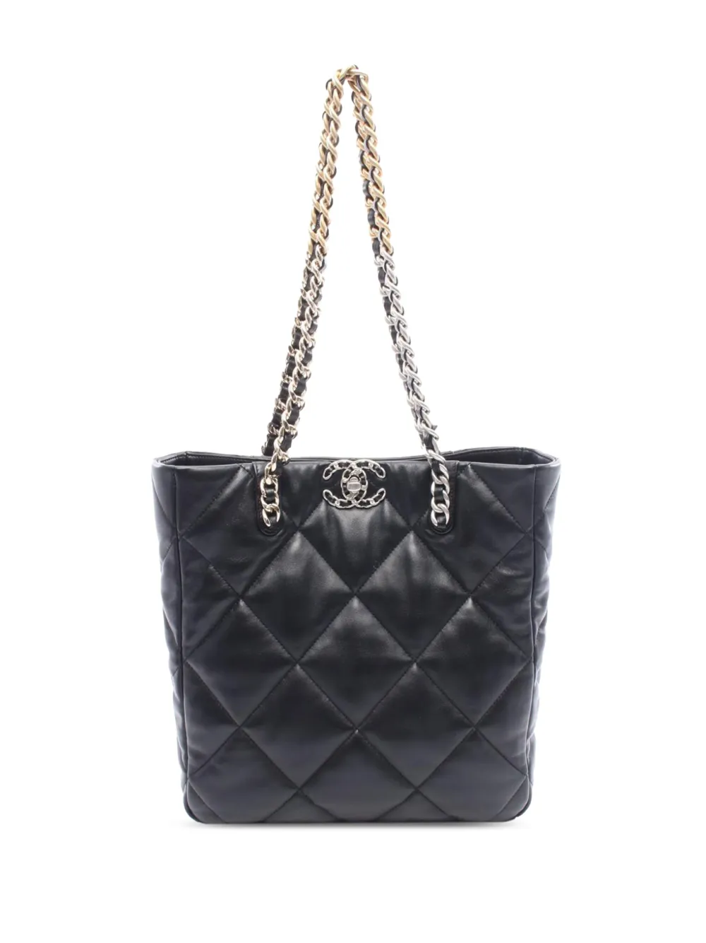 CHANEL Pre-Owned 2021-2025 ココマーク マトラッセ ラムスキン シャネル 19 ハンドバッグ - ブラック