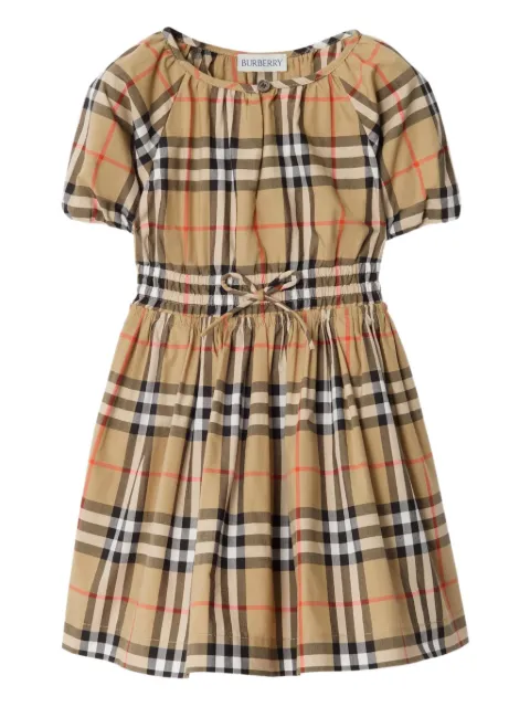 Burberry Kids vestido con motivo de cuadros y mangas farol
