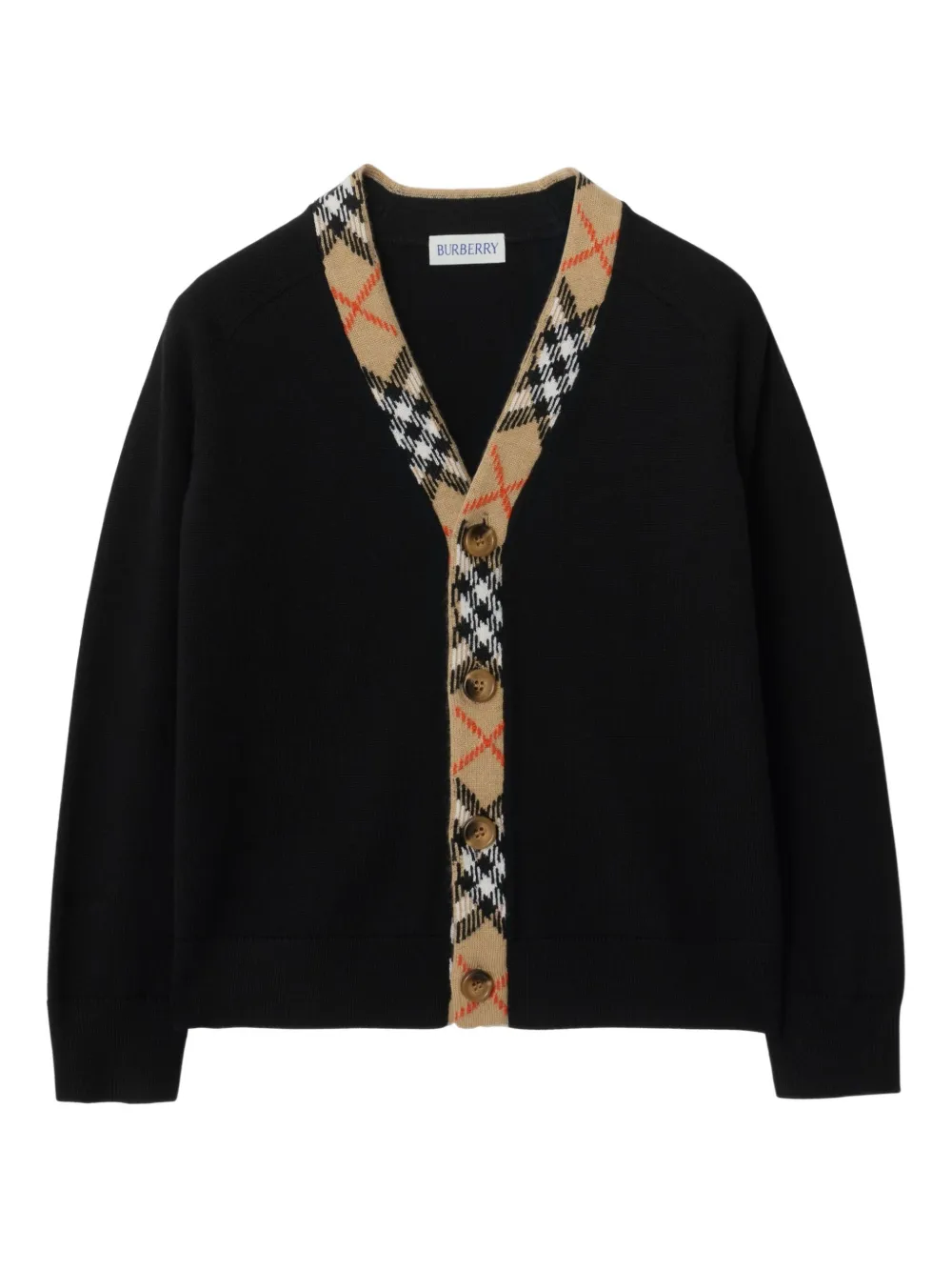 Burberry Kids check-pattern trim wool cardigan - ブラック