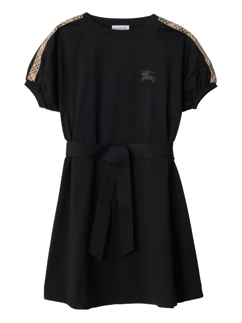 Burberry Kids checked-trim embroidered-equestrian design T-shirt dress - Nero