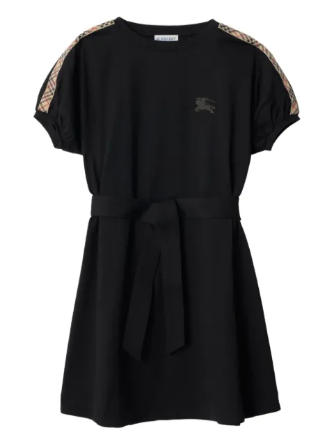 Burberry Kids checked-trim embroidered-equestrian design T-shirt dress