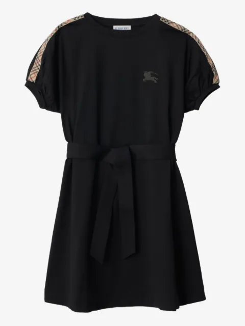 Burberry Kids checked-trim embroidered-equestrian design T-shirt dress