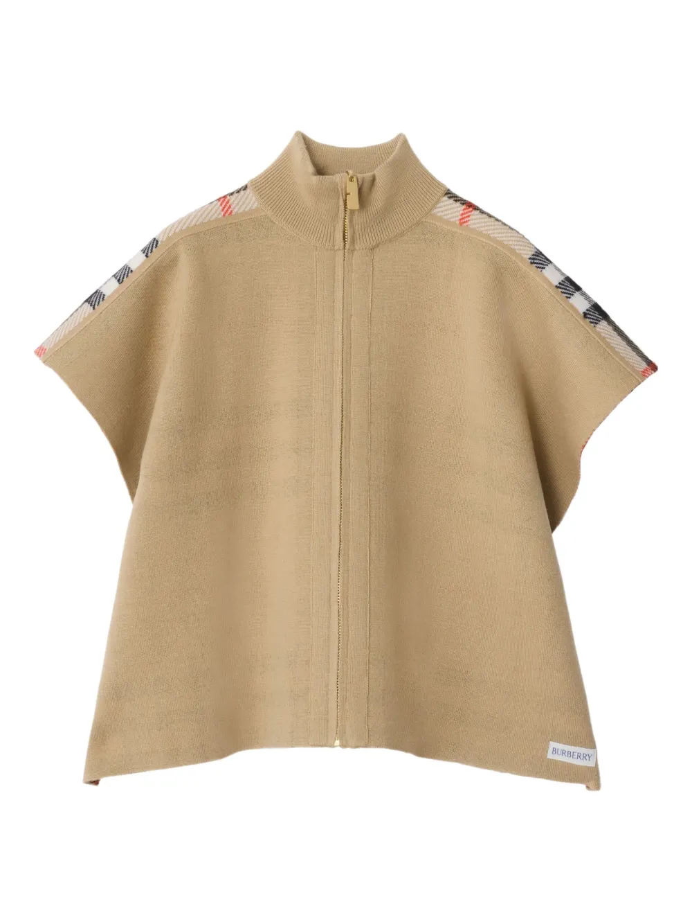 Burberry Kids Omkeerbare geruite gebreide cape Beige