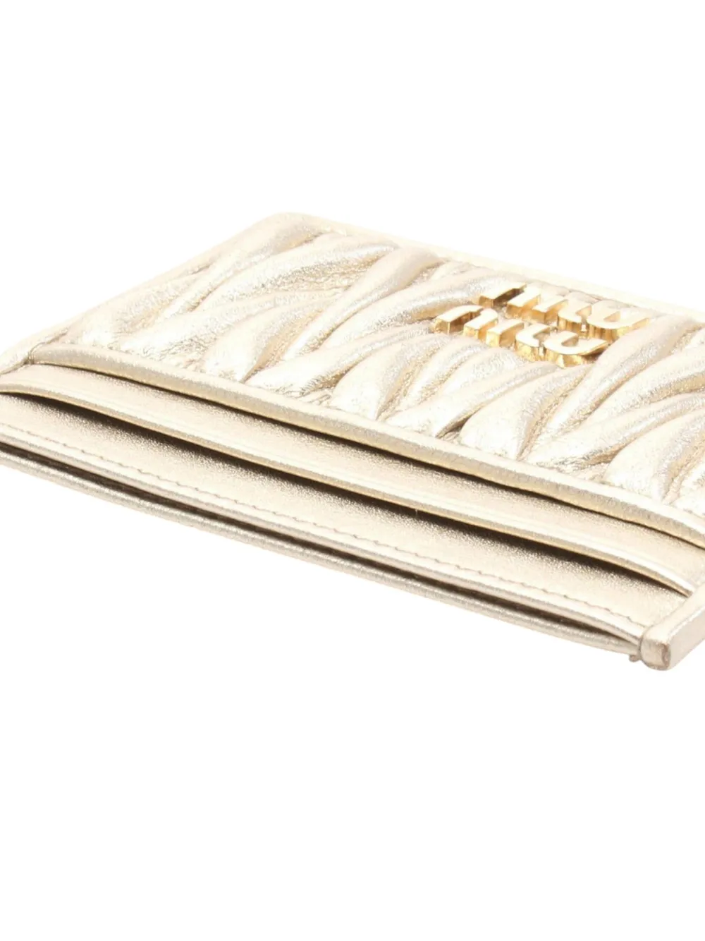 MIU MIU Pre-owned 2010-2025 Metallic Leather Matelasse Case Card Holder In Gold