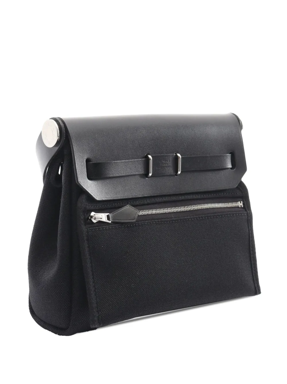 Pre-owned Hermes 2024 Military Toile And Vache Hunter Herbag Zip 20 Crossbody Bag In Black