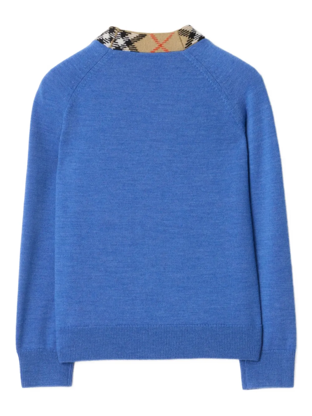 Burberry Check Trim Wool Cardigan In Blue