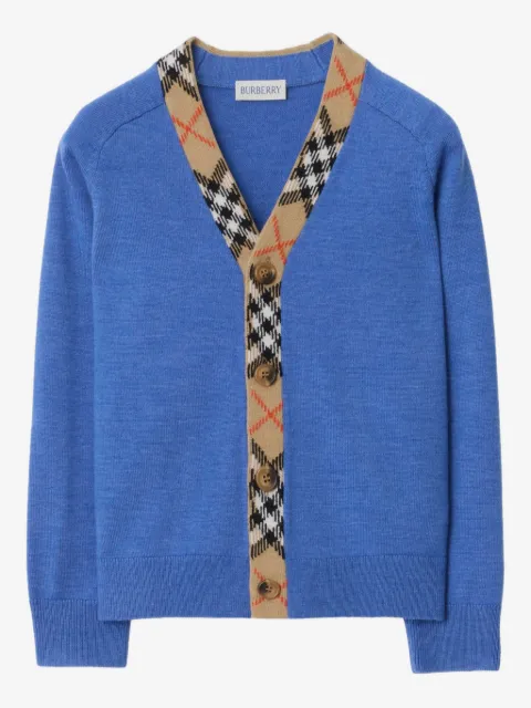 Burberry Kids checked-trims wool cardigan