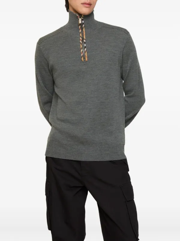 Burberry Check-trim half-zip Sweater | Grey | FARFETCH