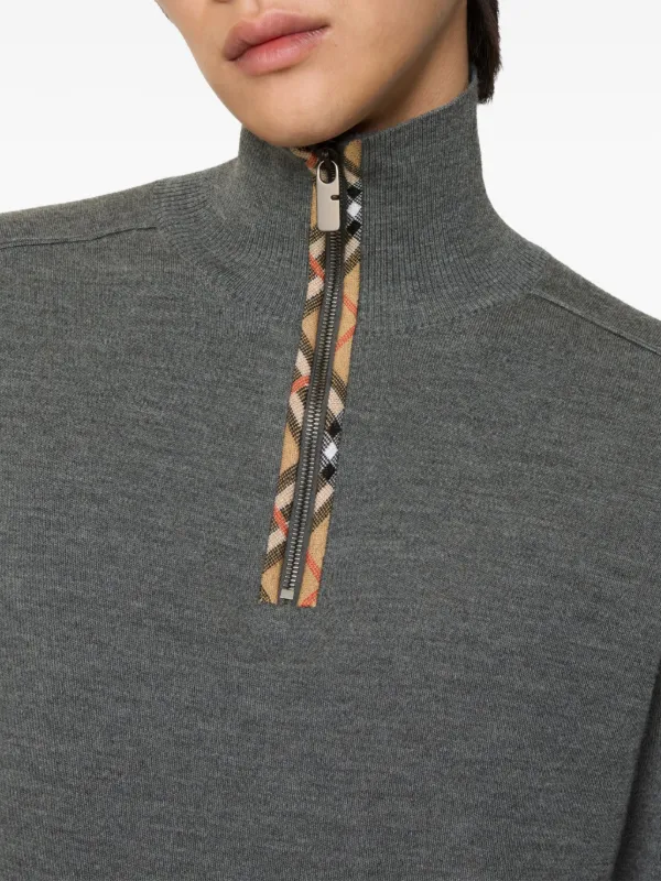 Burberry Check-trim half-zip Sweater | Grey | FARFETCH