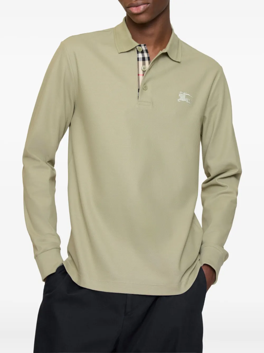 Burberry equestrian-knight long-sleeved polo shirt - Groen