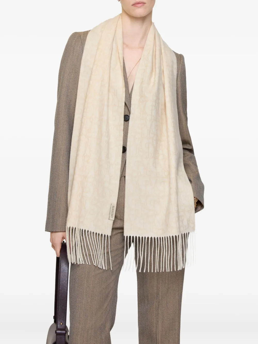 Burberry Kasjmier sjaal met B-bedel Beige