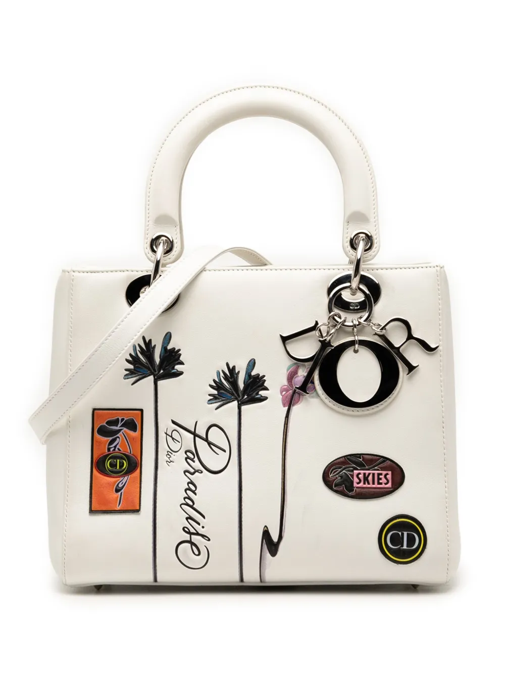 Pre-owned Dior 2015 Medium Lambskin Paradise Lady  Satchel In White