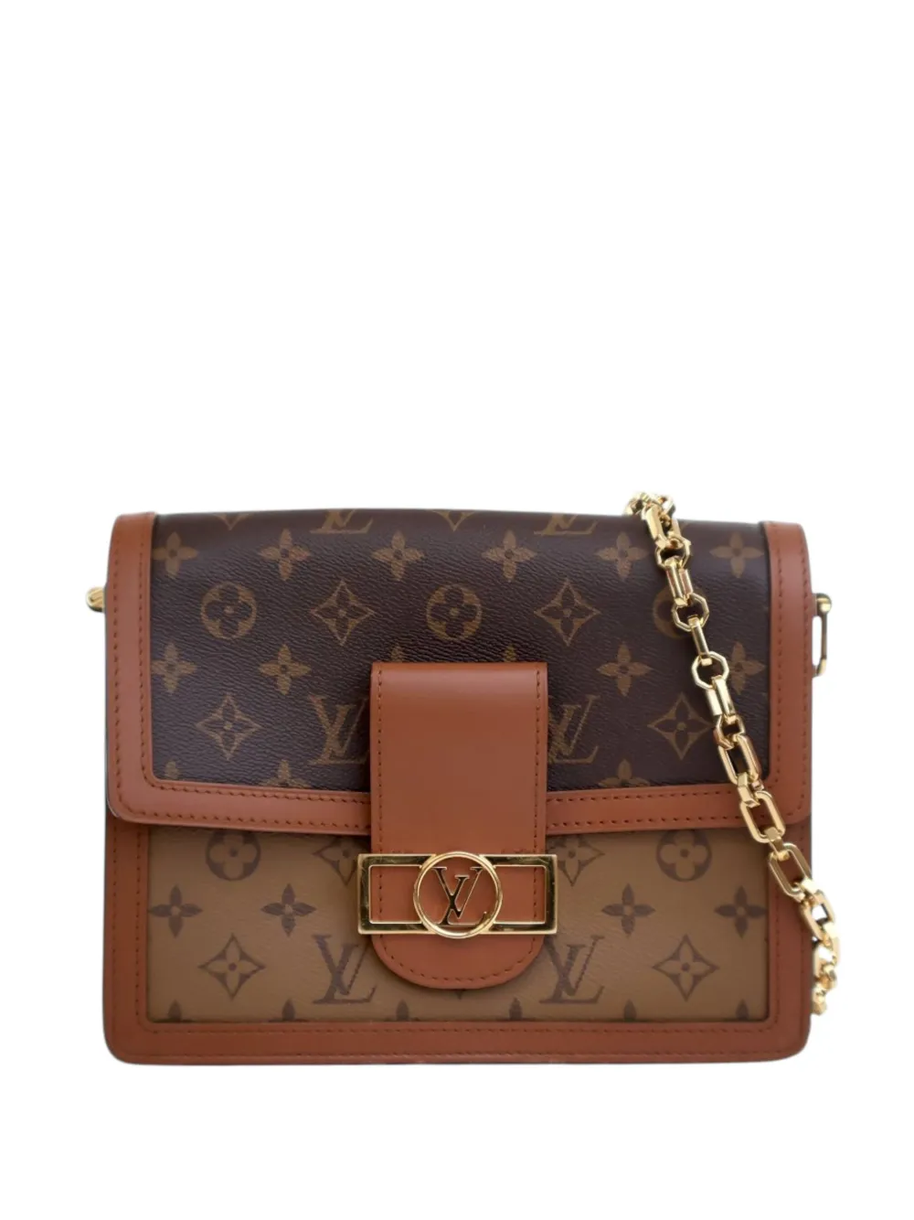Pre-owned Louis Vuitton 2019 Monogram Reverse Dauphine Mm Satchel In Brown