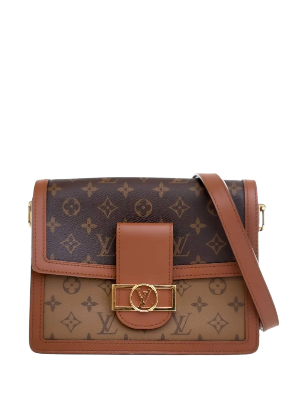 Pre-owned Louis Vuitton 2019 Monogram Reverse Dauphine Mm Satchel In Brown