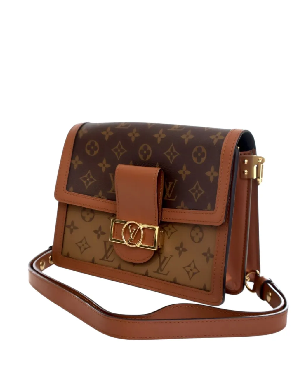 Pre-owned Louis Vuitton 2019 Monogram Reverse Dauphine Mm Satchel In Brown