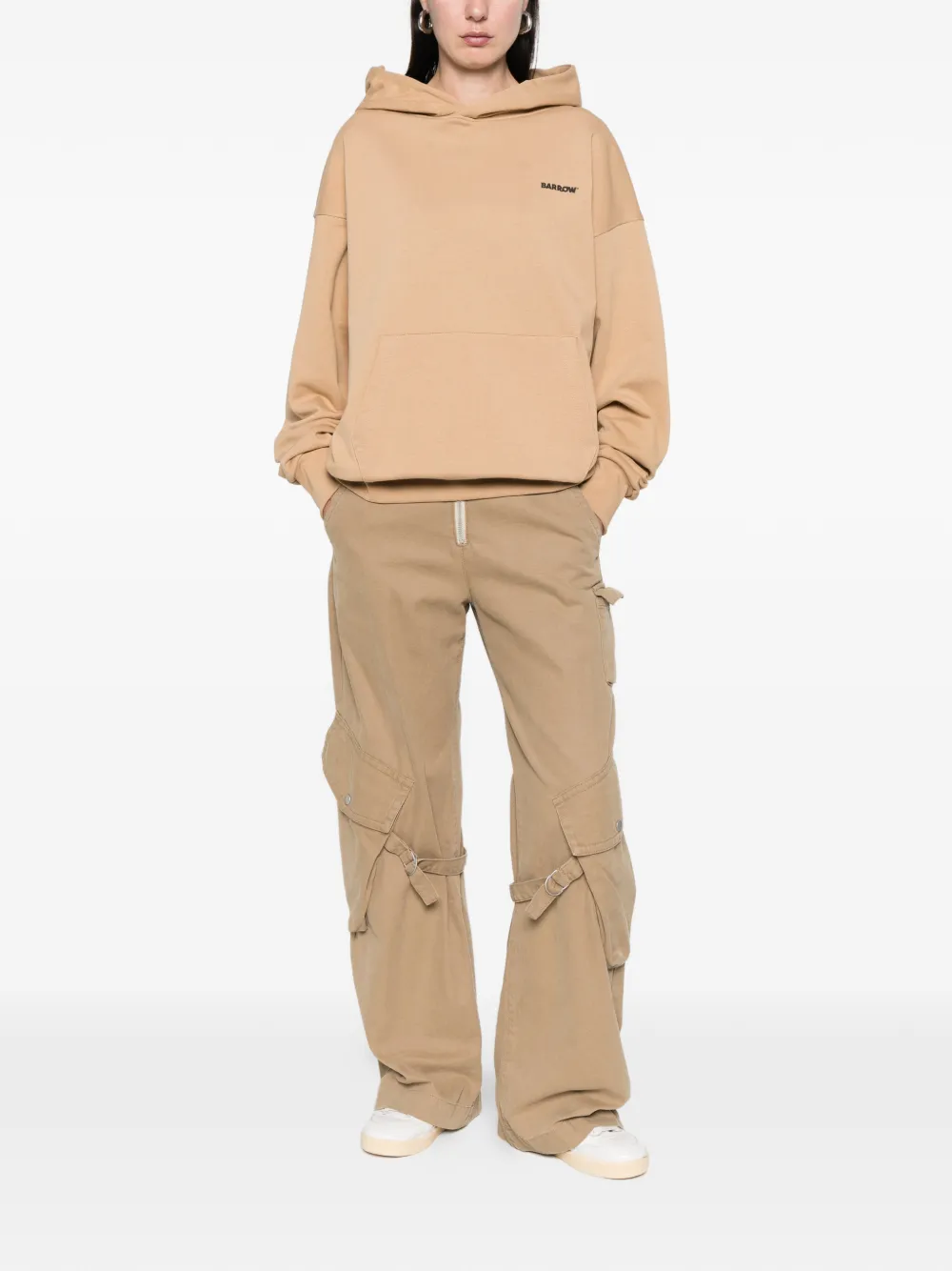 BARROW logo-detail long-sleeve hoodie Beige