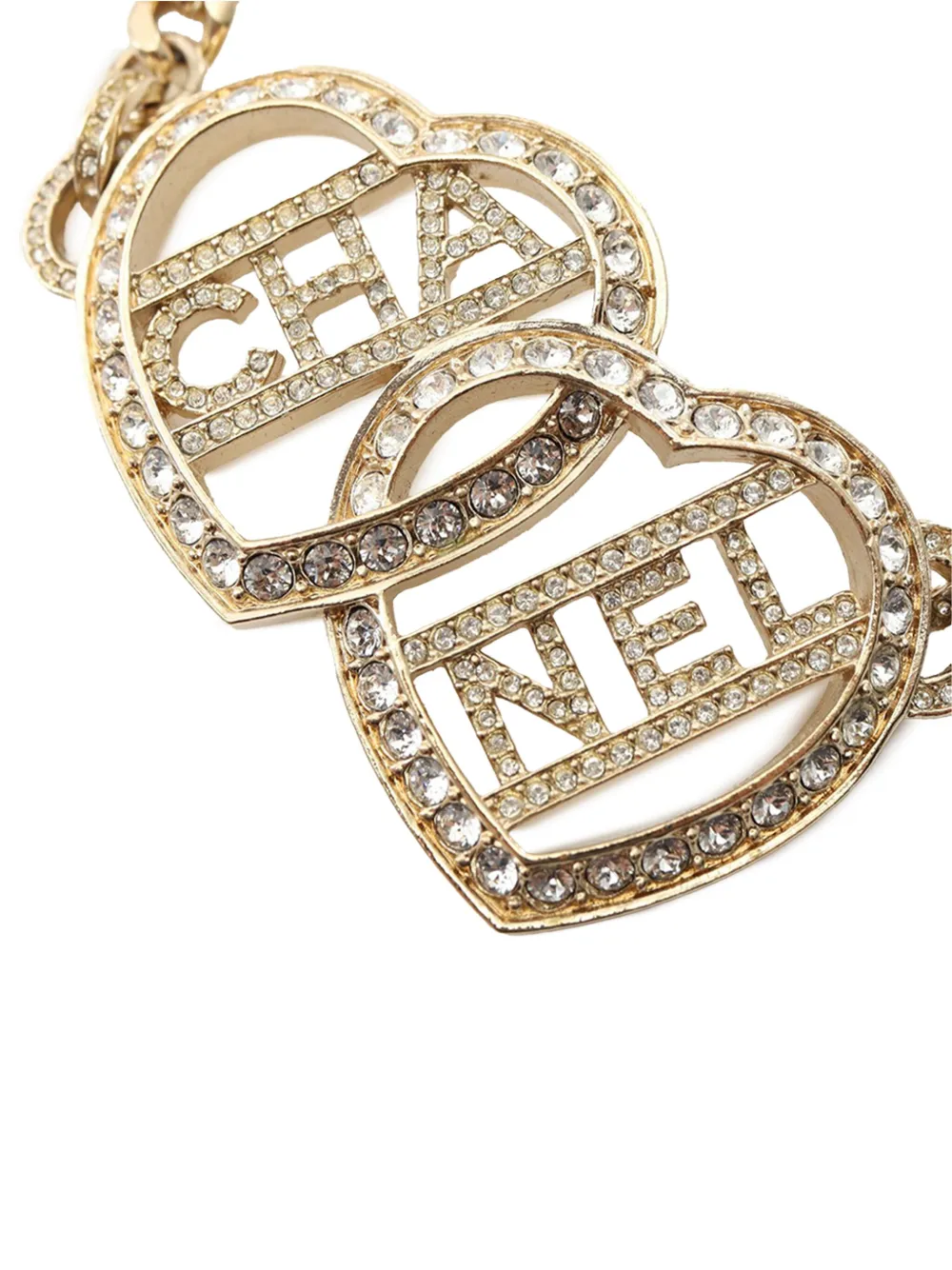 CHANEL Pre-Owned 2023 ゴールドプレーテッド ハートロゴ ラインストーン チョーカー コスチューム ネックレス -