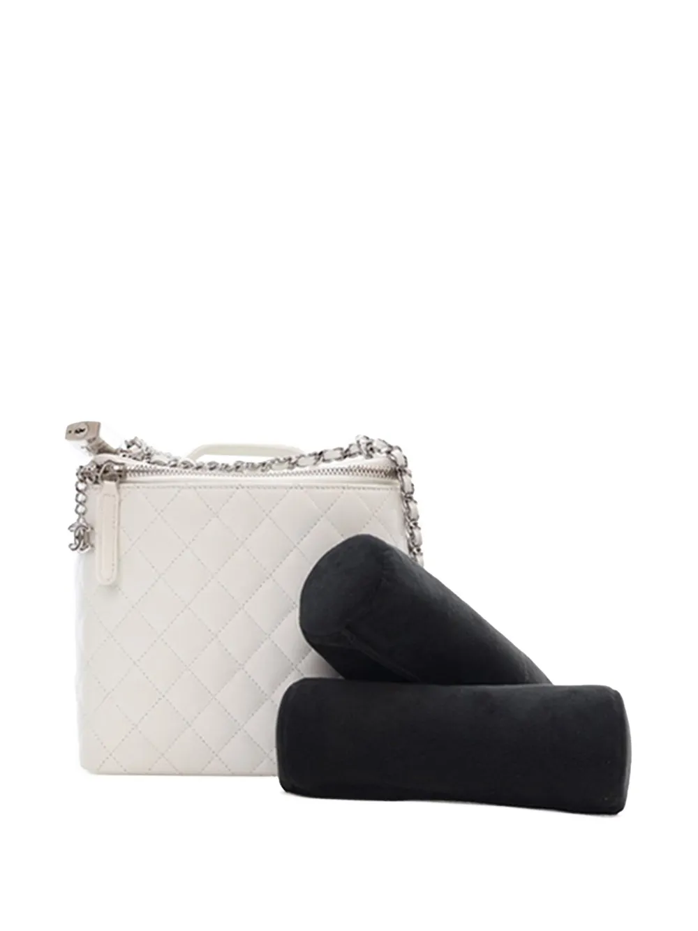 CHANEL Pre-owned 2011 Large Quilted Lambskin Top Handle Jewelry Box With Chain Vanity Bag In White