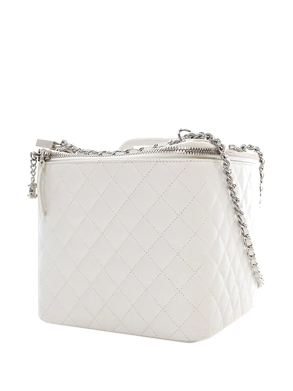 CHANEL Pre-owned 2011 Large Quilted Lambskin Top Handle Jewelry Box With Chain Vanity Bag In White