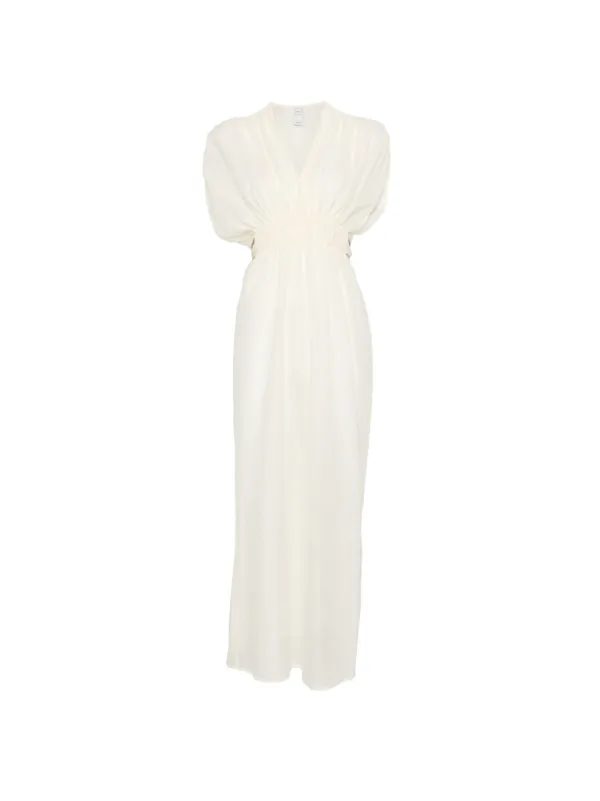 120% Lino Braided-tie Gathered-waist Maxi Dress - Neutrals 120% Lino Braided-tie Gathered-waist Maxi Dress - Neutrals