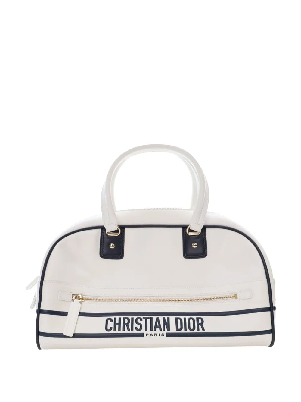 Pre-owned Dior 2021 Medium Leather  Vibe Bowling Bag Satchel In White