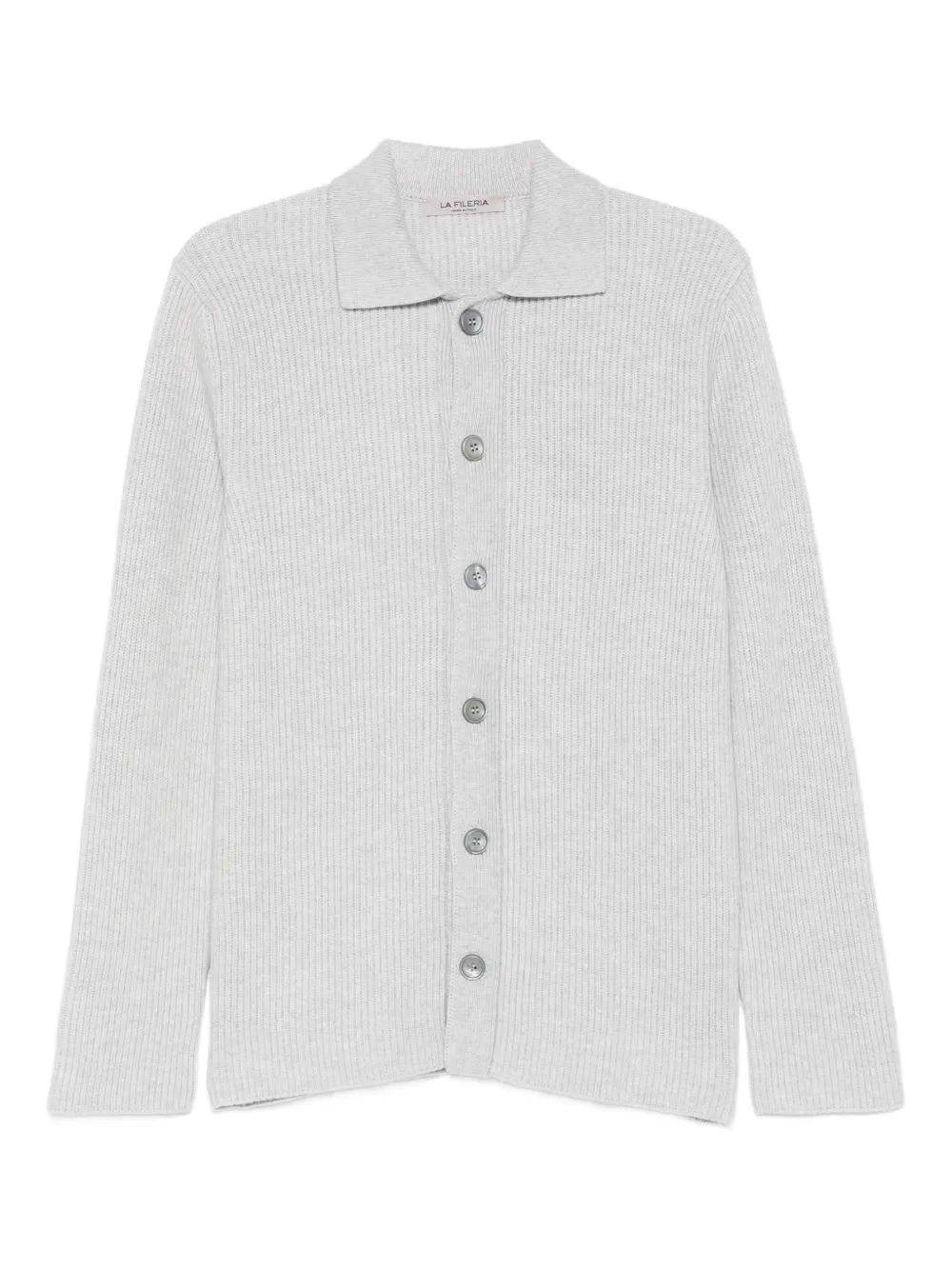 Fileria Ribbed Buttoned Cardigan In Gray