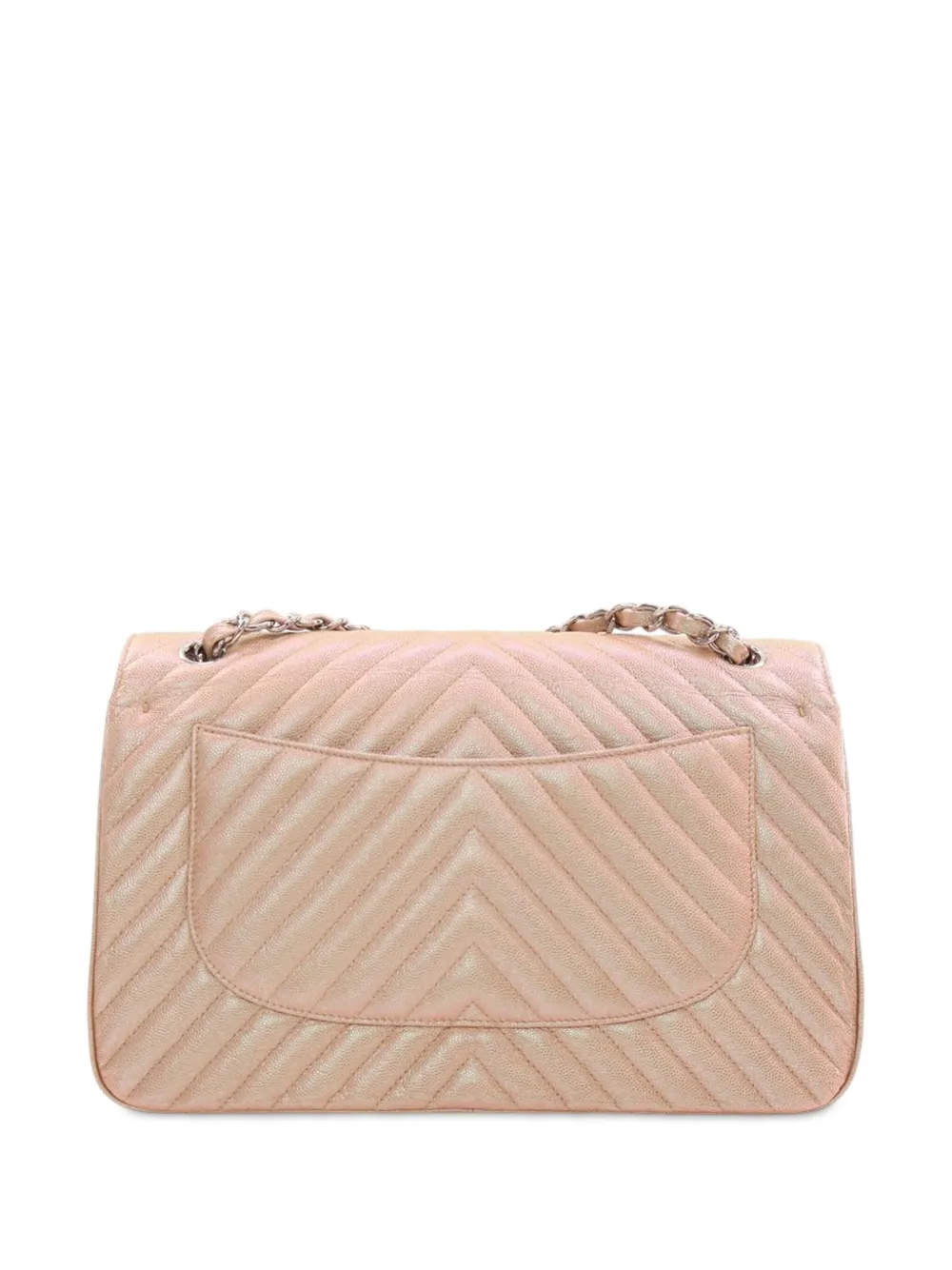 CHANEL Pre-owned 2017-2018 Jumbo Classic Chevron Iridescent Caviar Double Flap Shoulder Bag In Pink