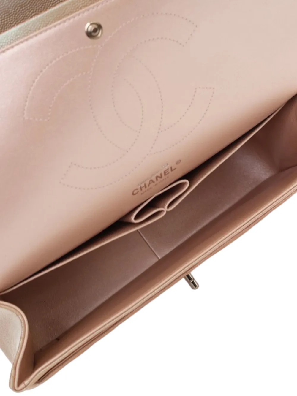 CHANEL Pre-owned 2017-2018 Jumbo Classic Chevron Iridescent Caviar Double Flap Shoulder Bag In Pink