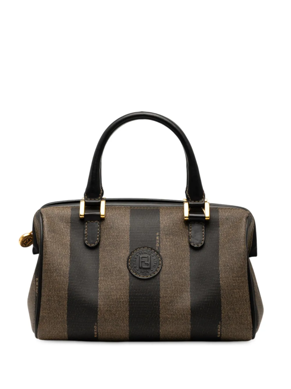 Pre-owned Fendi 20th Century Pequin Coated Canvas Boston Bag In Brown