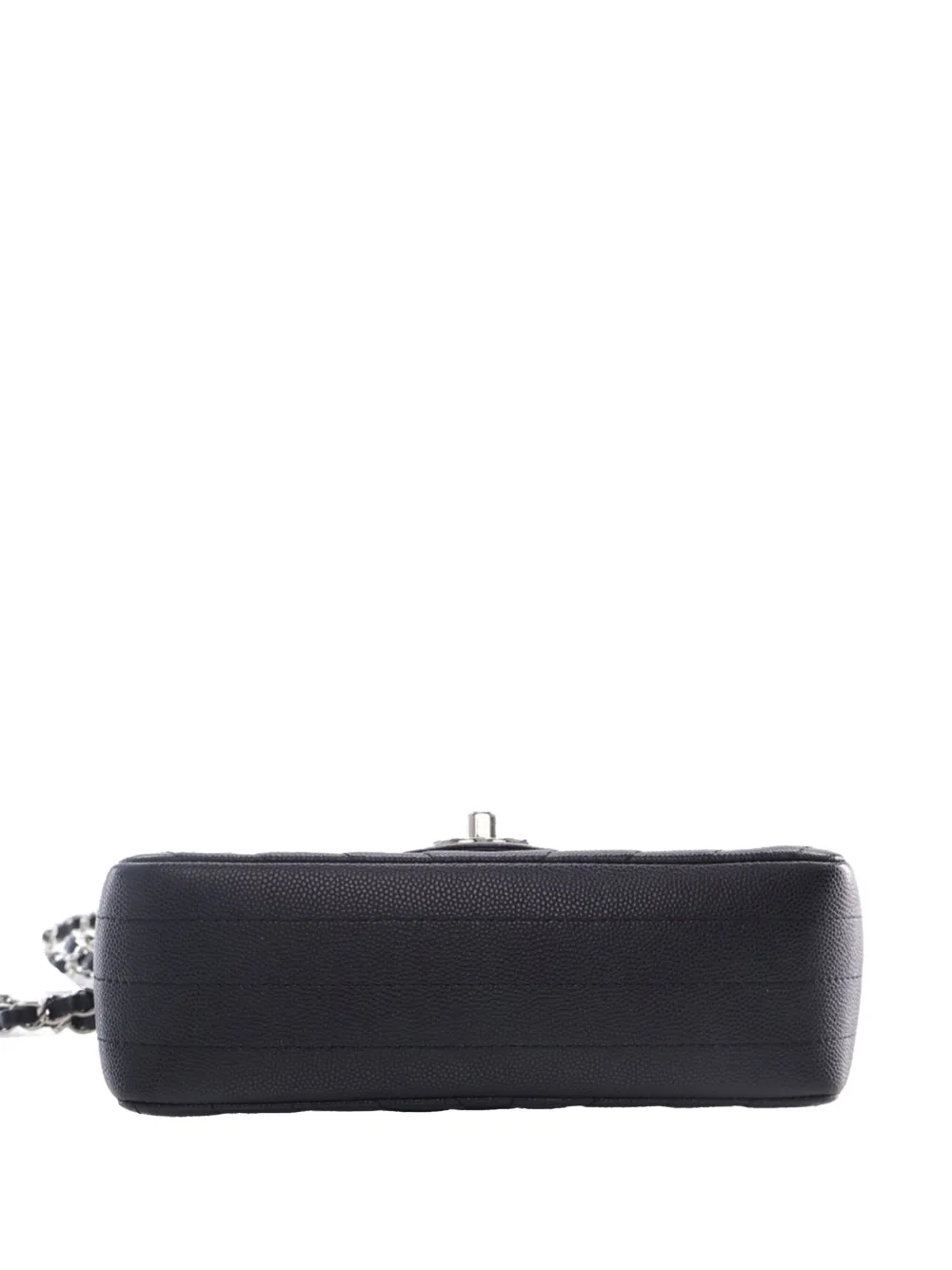 Pre-owned Chanel 2018 Mini Rectangular Classic Chevron Caviar Single Flap Crossbody Bag In Black