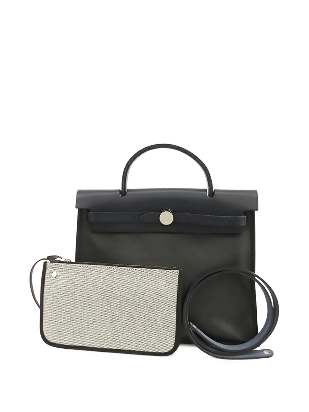 Pre-owned Hermes 2025 Toile H Berline Vache Hunter Herbag Zip 31 Satchel In Blue