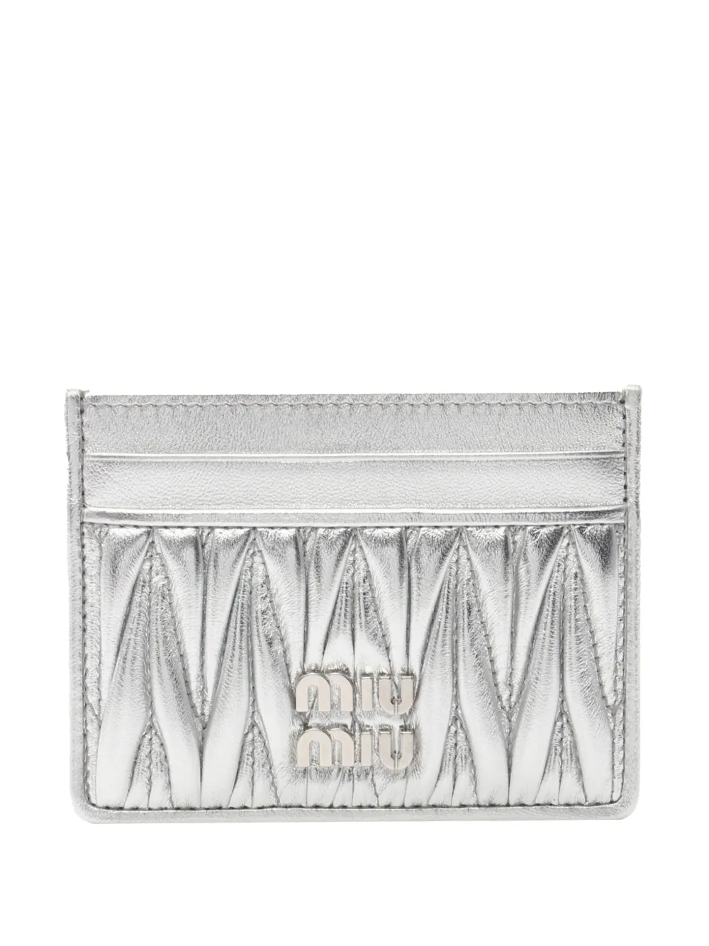 MIU MIU Pre-owned 2010-2025 Metallic Leather Matelasse Card Holder In Silver