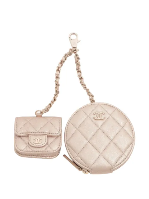 CHANEL Pre-Owned 2021-2025 Quilted Metallic Lambskin Round Clip On Coin Purse and Airpods Case