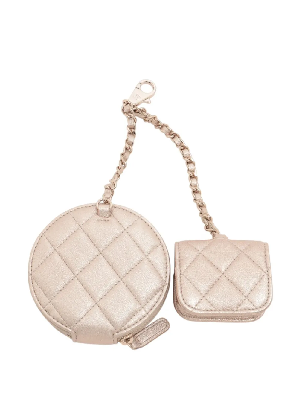 CHANEL Pre-Owned 2021-2025 runde, gestepptes Portemonnaie und AirPods-Hülle aus Lammleder in Metallic-Optik | Image 2