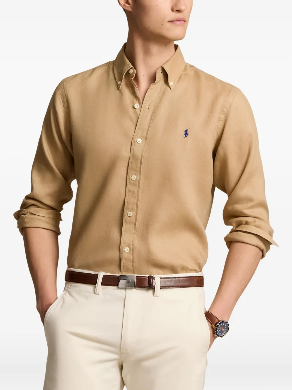 Polo Ralph Lauren Linen Shirt In Brown