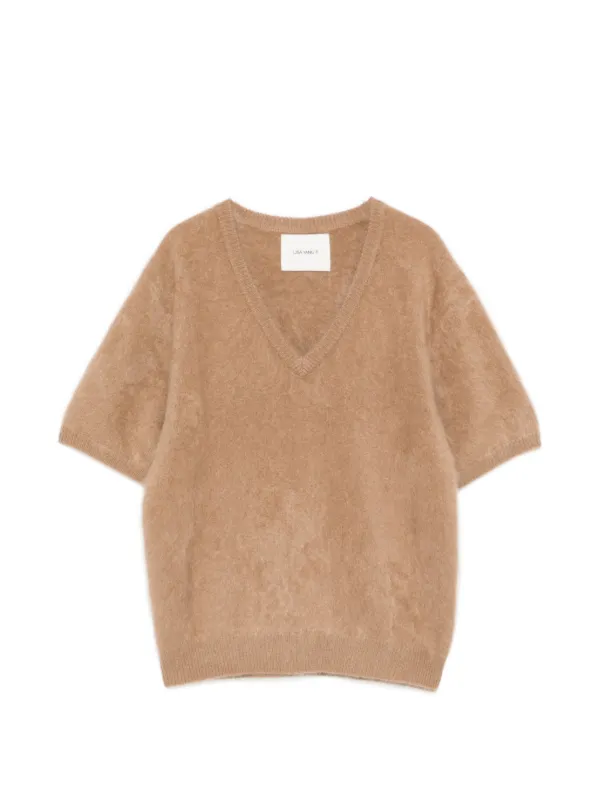 Lisa Yang Lovisa V-neck Short-sleeve Top in Neutrals